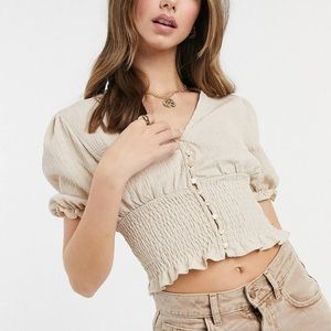 NWOT Monki button front blouse in beige